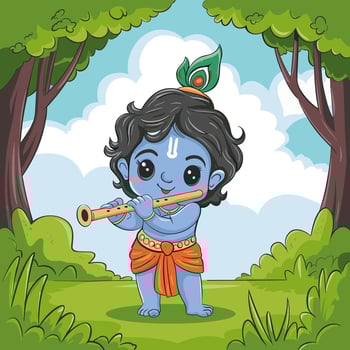 cute Little krishna cartoon illustration vector