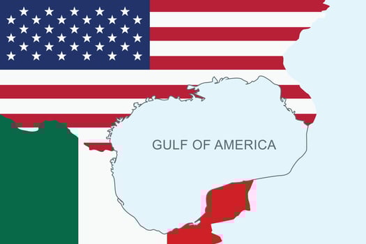 conceptual map Gulf of Mexico renamed as Gulf of America cartography. America and Mexico map vector