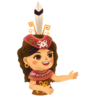 a cartoon girl in a Dayak traditional costume png