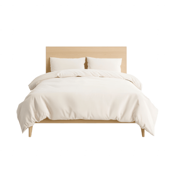 A cozy bed with soft, white bedding inviting relaxation and comfort. png