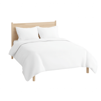 A cozy white bed with fluffy pillows inviting relaxation and comfort. png
