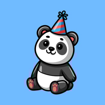 fun birthday baby panda colored cartoon character isolated drawing line art style sketch classic vintage design illustration vector