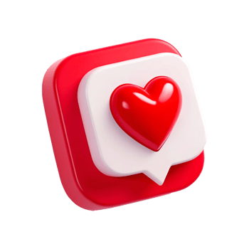 3D Render of Social Media Like Icon with Heart Symbol and Speech Bubble png