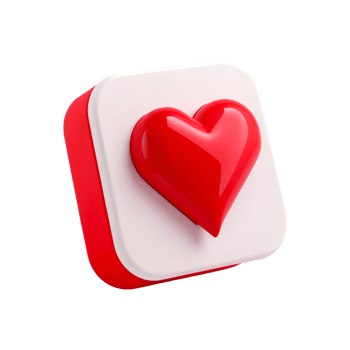3D Glossy Red Heart Icon with White Square Background for Valentine's Day png