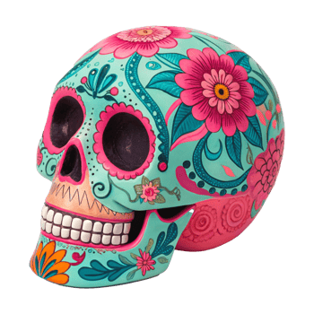 Vibrant Mexican Sugar Skull with Intricate Floral Patterns for Day of the Dead png