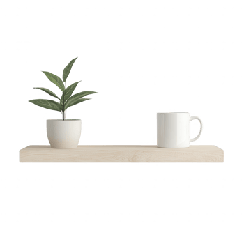 A simple shelf with a potted plant and a white coffee mug, enhancing a cozy atmosphere. png