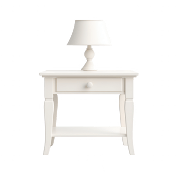 Elegant white nightstand with a lamp on top, ideal for cozy bedroom decor. png