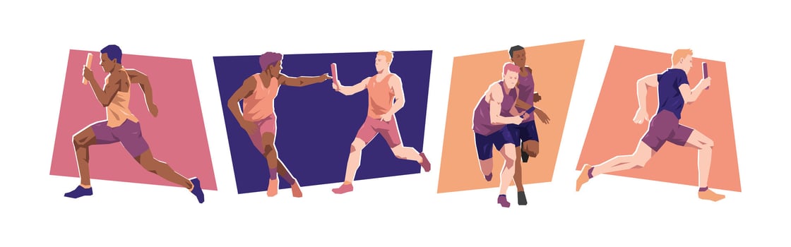 set of relay race. male athlete. sport, running. flat illustration. vector