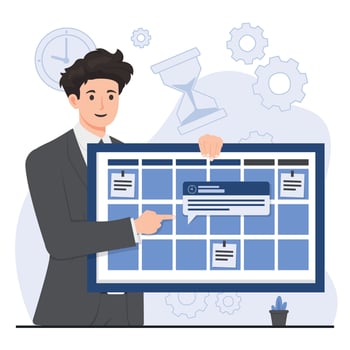 appointment booking concept Businessman working on web browser window. illustration in flat style vector