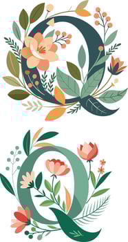 Floral Letter Monogram Q clipart vector