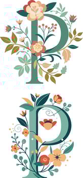 Floral Letter Monogram P clipart vector