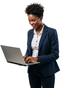 Black business woman with laptop png