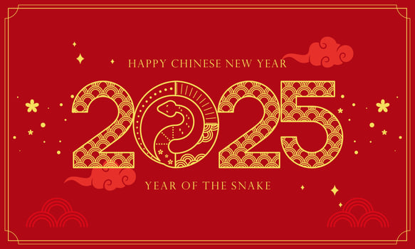 Happy Lunar New Year. Chinese New Year 2025 Year of the Snake Zodiac on a Red Background Illustration vector