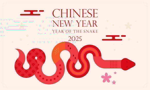 Happy Lunar New Year. Chinese New Year 2025 Year of the Snake Zodiac Flat Illustration vector