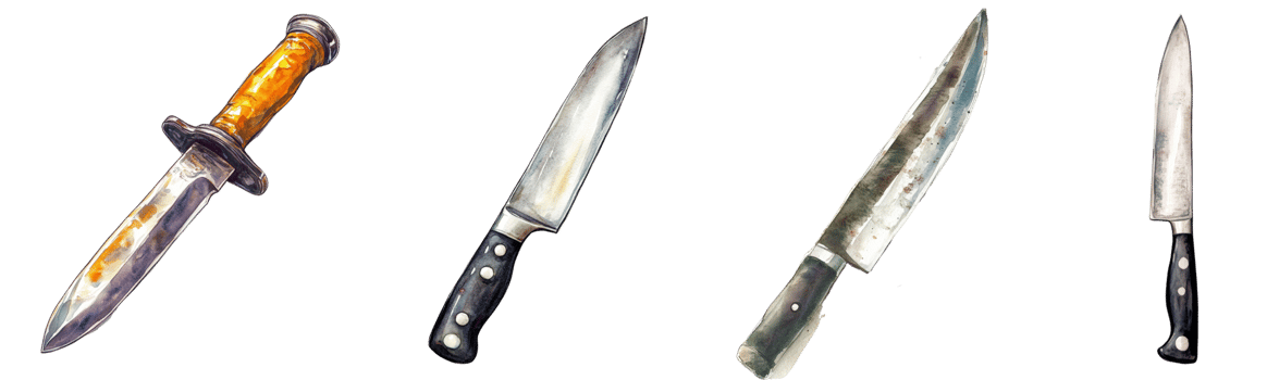 A Collection Of Watercolor Painted Knives And Blades png