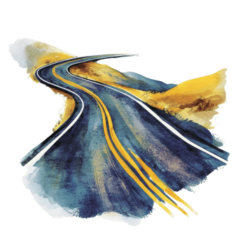 Winding Road Through Watercolor Hillscape png