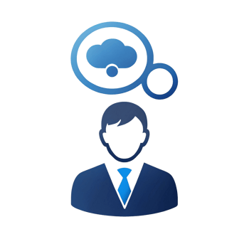 Businessman with cloud thoughts, representing innovative ideas. png