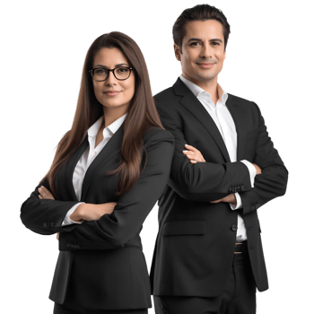 Two business people in suits and glasses png