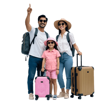 A family with luggage and a suitcase png