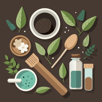 Tea set. Leaves vector