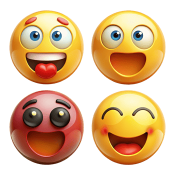Four expressive emoticon faces, perfect for social media graphics png