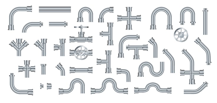 Pipe. Metallic pipes plumbing fittings. Industry pipeline. vector