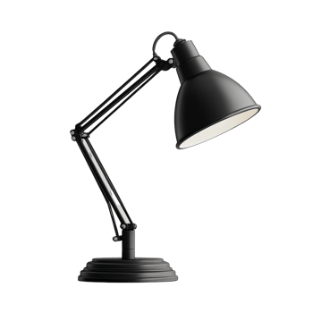 A black adjustable desk lamp with a wide shade png