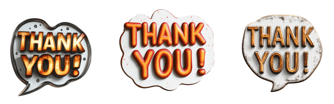 Three stylized thank you messages in speech bubbles png