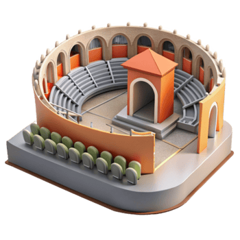 3D Model of an Ancient Amphitheater, Isometric View, Architectural Illustration, Colosseum Style, Detailed Seats and Structure png