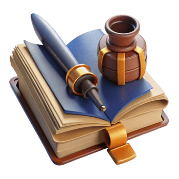 3D Render of Open Book Inkwell and Pen Writing, Literature, Storytelling, Authoring, Education, Learning, Knowledge, Wisdom, Creativity, Inspiration png