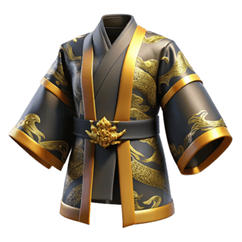 Elegant 3D Render of Gold Koi Kimono Robe png