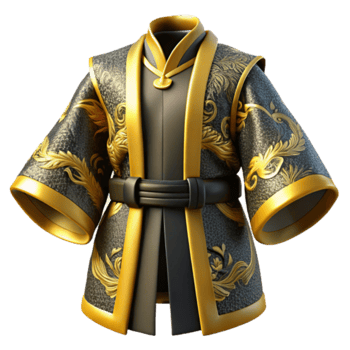 3D Render of Elegant Gold and Black Robe with Intricate Dragon Design png
