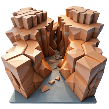 Low Poly Canyon 3D Model Render - Game Asset, Geometric Landscape, Abstract Background, Digital Art, Orange Rock Formation, Desert Scene, Virtual World, Stylized Canyon, Stone Texture, 3D Illustration png