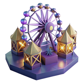 3D Render of Ferris Wheel at Amusement Park png