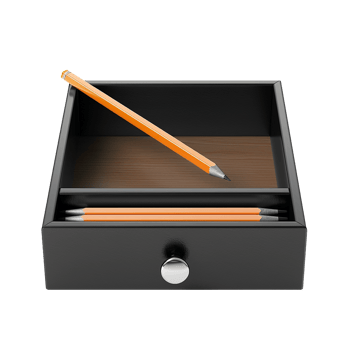Orange pencils in a black drawer simple stationery organization, png