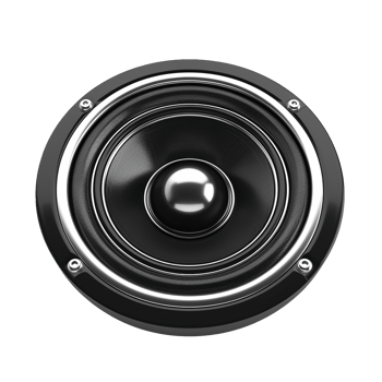 Black speaker with silver accents close up view audio sound music technology png