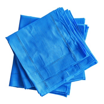 Stack of Blue Linen Napkins Textured Fabric Kitchen Decor, png