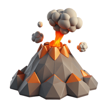 Stylized 3D Volcano Eruption Illustration Game Asset png