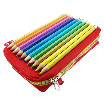 Colorful Pencils in Red Pencil Case School Supplies Art Supplies Rainbow Colors png