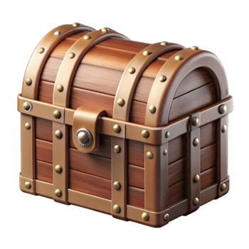 Wooden Treasure Chest 3D Render Illustration Game Asset png