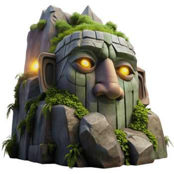 Stone Face 3D Render Lush Vegetation Ancient Idol Mysterious Jungle God png