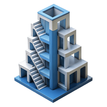 Modern Building 3D Model Isometric Illustration White and Blue Architecture Design png