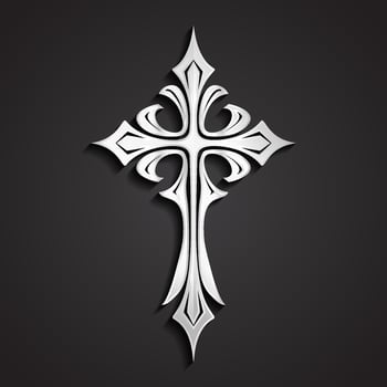 3d silver elegant ornamental cross symbol vector
