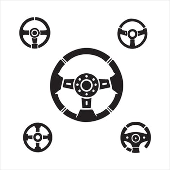 Steering Wheel Icons black silhouette on white background vector