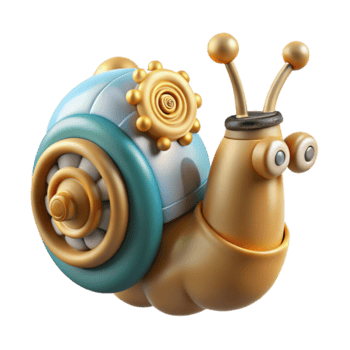 Steampunk Snail 3D Render Illustration, Whimsical Gold and Teal Snail Design png