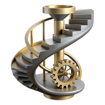 3D Render of a Spiral Staircase with Gears Success, Progress, and Mechanism png