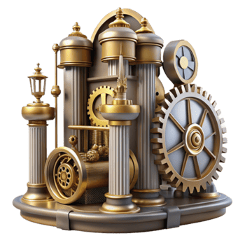 Ornate Steampunk Clockwork Mechanism 3D Render png