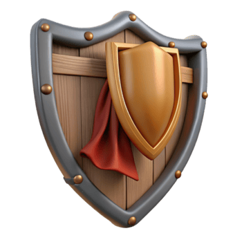 Wooden Shield with Golden Emblem 3D Render png
