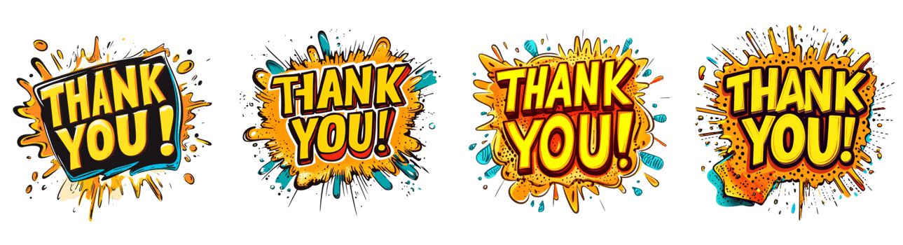 Four Comic Book Style Thank You Messages png
