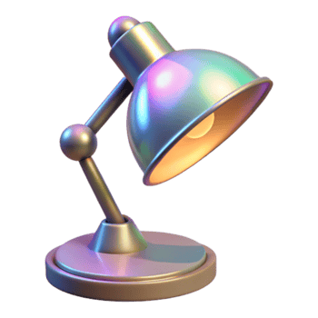 Iridescent Desk Lamp 3D Render, Colorful Metallic Office Light, Modern Study Illumination png